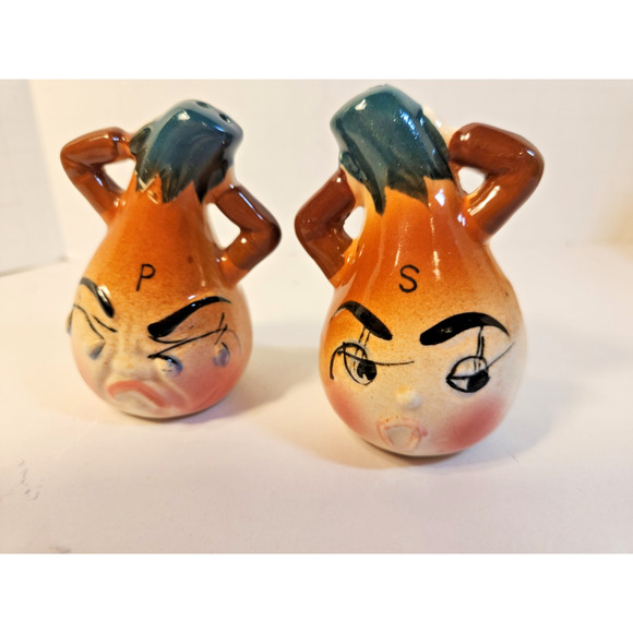 Vtg Japan Onion Anthropomorphic 4 pc Cruet Set Oil/ Vinger, Salt & Pepper Shaker - Picture 13 of 13